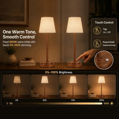 Cordless Table Lamps 2 Pack, Rechargeable Battery Operated Lamps, Wood - Image 3