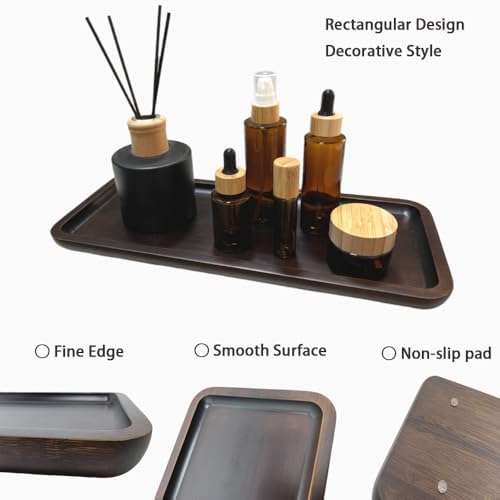 Wood Vanity Tray, Bathroom Counter Solid Walnut Organizer, Toilet Tank Top Wooden Serving Plate for Dinner Tea Coffee (Natural Walnut Color, 14 x 5.9 inch) - Image 3