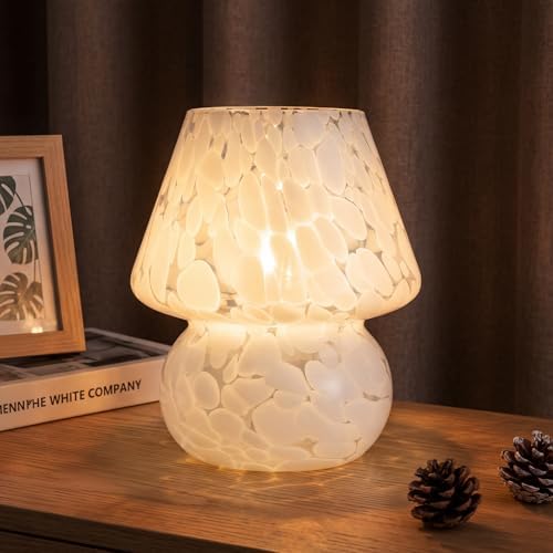 Small Mushroom Table Lamp for Bedside & Nightstand, Murano, White by Unknown