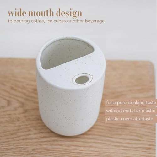 Handmade Ceramic Travel Coffee To Go Tumbler with Half Lid, 17oz Unique Tea Coffee Cup with Sip-top Lid, Speckle White - Image 2