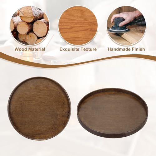Wooden Serving Tray Round Wood Serving Tray Decorative Platter, 10.6 Inch Fit for Home Decor Kitchen Coffee Table Candle Holder, (Brown) - Image 4