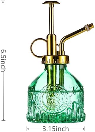 Glass Plant Mister Spray Bottle, 6.5" Green Glass Water Spray Bottle with Gold Top Pump Small Watering Can, Small Plant Sprayer Mister for Indoor Outdoor House, Green+Gold (Green+Gold D) - Image 2