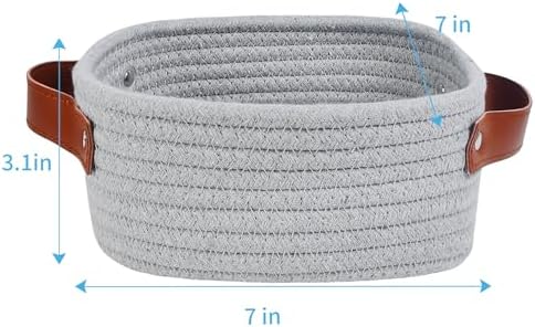 ABenkle Small Storage Basket, Mini Baskets, Cute Rope Woven Baskets for Organizing, Square Shelf Storage with Handle, Boho Decorative Toy Bin for Nursery, Spa, Empty Gift Basket - XS,Grey - Image 2