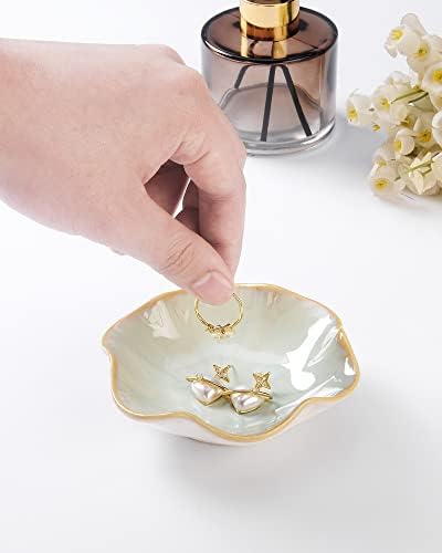 JAMEND CLXP Lotus Leaf Shape Decorative Ring Tray, Small Key Bowl, Ceramic Trinket Tray Jewelry Dish Organizing Necklace Earrings, Home Decoration for Mom Best Friend Sister, Light Green. - Image 5