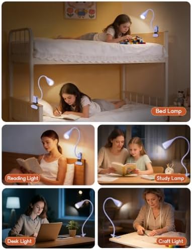 Reading Light for Book in Bed, Clip on Light Desk Lamp with Adapter Purple - Image 7