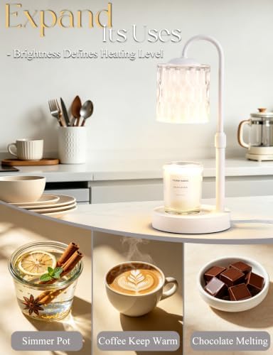 Briever Dimmable Candle Warmer Lamp with Timer, Height Adjustable Electric Candle Wax Warmer, Birthday Gifts for Women Mom, House Warming Gifts New Home Decor, Solid Wood Base, Inner White Glass - Image 6