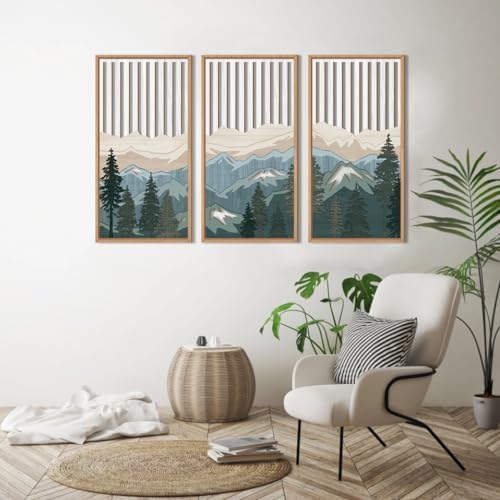 IARTTOP Large Mountain Wood Wall Art Framed Decor Set of 3, Modern Mountain Landscape Wall Art Nature Artwork Wall Decor for Bedroom, Living Room, Office-16 x32 - Image 3