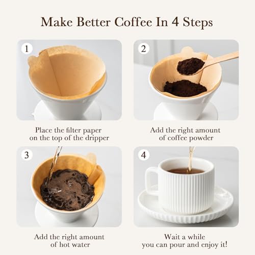 Pour Over Coffee Maker Set, Ceramic Coffee Dripper with Pot Set, 22OZ White Cream Pour Over Coffee Brewer for Home Café Restaurant Camping, Size 02 - Image 3