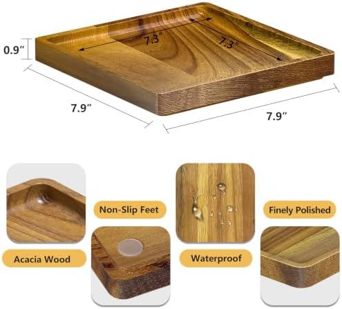 WEENSON Square Acacia Wood Bathroom Vanity Tray for Soap Dispenser, Toiletries, Makeup, Perfume, Decor, Kitchen Tray for Counter Salt Spice, Toilet Tank Tray for Candle, Nightstand 7.9"x7.9" - Image 3