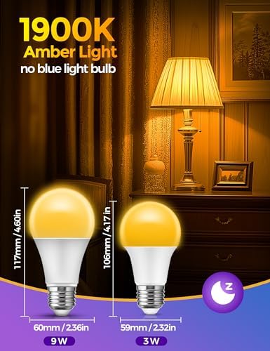 JandCase Amber Light Bulbs, Healthy Sleep,Warm Light Bulbs Blue Light Block - Image 2