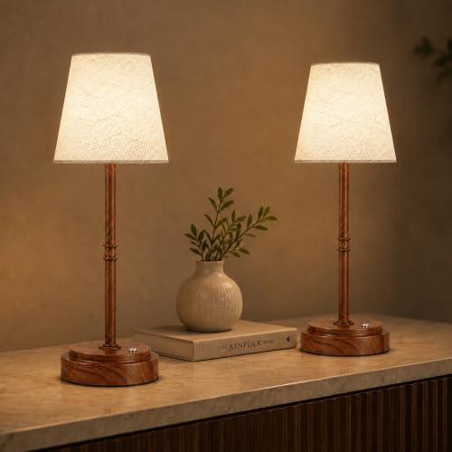 Cordless Table Lamps 2 Pack, Rechargeable Battery Operated Lamps, Wood by Litluzecozy