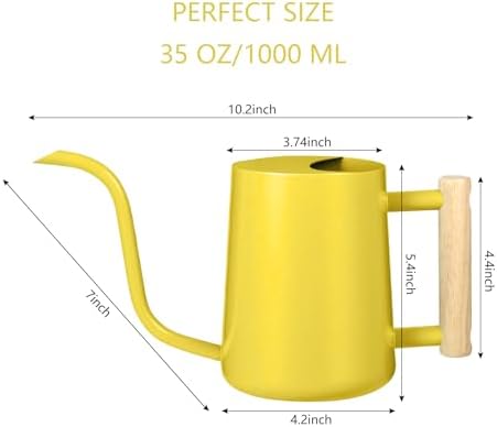 Watering Can Indoor Plants, 35oz Small Stainless Steel Metal Watering Can Modern Decorative Watering Pot with Long Spout for Indoor House Plant Bonsai Garden Flowers (Yellow) - Image 3