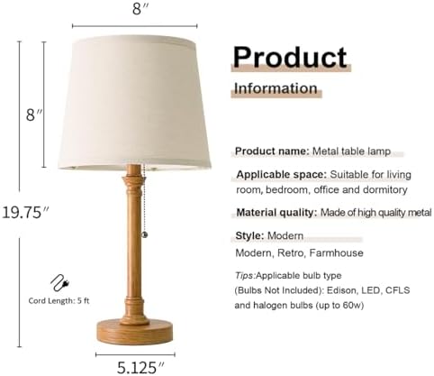 Oneach 19.5" Wood Grain Rustic Table Lamps Set of 2 for Living Room Bedroom - Image 4