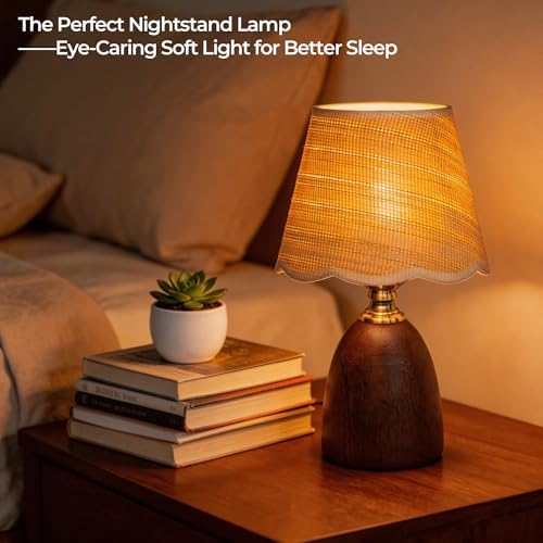Small 13 Inch Dimmable Rubberwood Table Lamp - Image 3