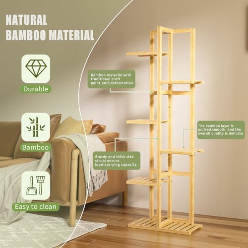 ROMGUAR CRAFT 6 Tier Bamboo Plant Stand Indoor, Tall Flower Holder, Natural - Image 5