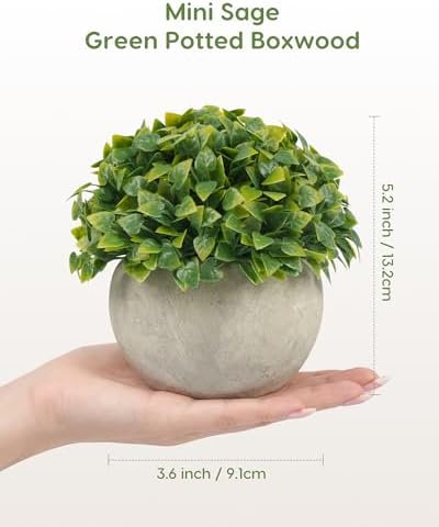 Velener Small Artificial Potted Plants for Home Decor Indoor, Fake Eucalyptus Boxwood Topiary Ball Plant in Grey Pot, Faux Greenery Decor for Bathroom, Office Desk, Bookshelf, Tabletop (1 Pack) - Image 2