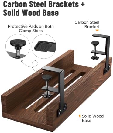 NiHome Under Desk Cable Management Tray, Wood Cord Organizer, No-Drill - Image 3