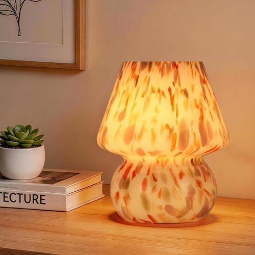 Mushroom Lamp Small Glass Table Lamp, Bedside Nightstand Lamp, Cute Desk Lamp for Bedroom, Dorm, Living Room & Kitchen, Classic Vintage Home Decor Lamp (2, Dusty Rose&Burnt Orange) - Image 2