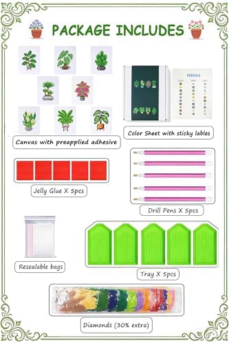 Apomelo 8pcs Small Diamond Art Kits Green Plants,Round Drill Mini Small Diamond Art Kits for Adults Beginners,Mini Diamond Art for Home Wall Desktop Decor, 6X8 inches - Image 2