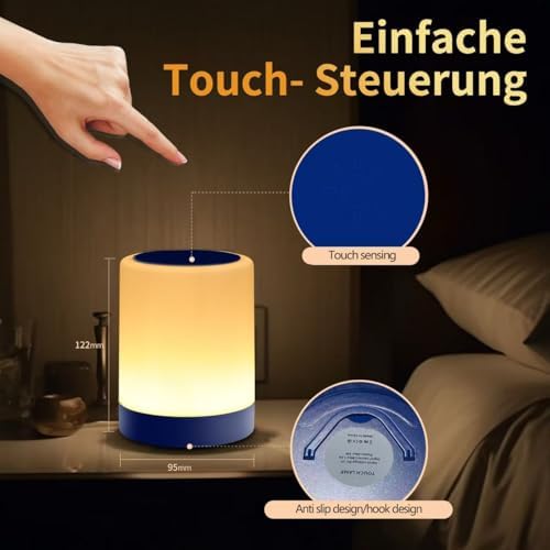 OORUN Touch Bedside Table Lamp,13 RGB Colors & 5 Brightness, USB Rechargeable Desk Lamp, Remote Control Dimmable Night Light with RGB Color Changing,Portable Lamp for Baby, Bedroom, Living Room (Blue) - Image 2