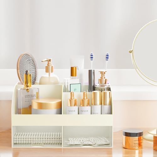 Makeup Organizer with Drawers, Cosmetic Storage for Dresser Vanity and Bathroom Countertop, Beauty Holder for Lipstick Brush, Skincare Organizer for Vanity, Cosmetic Display Case (Ivory) - Image 6