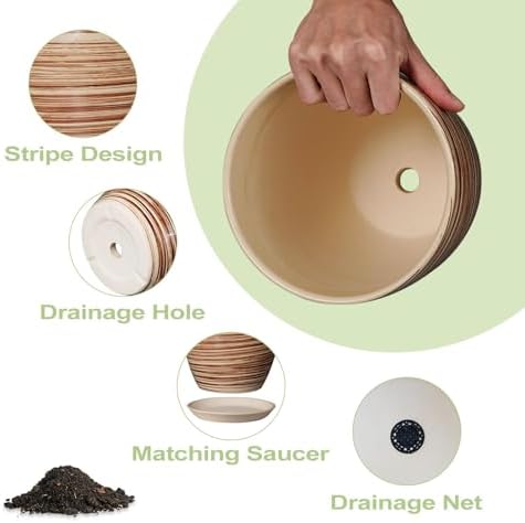 10 Inch Plant Pot Ceramic Pots for Plants with Drainage Hole and Saucer Round Flower Pot for Home Patio Garden Office Yellow - Image 5