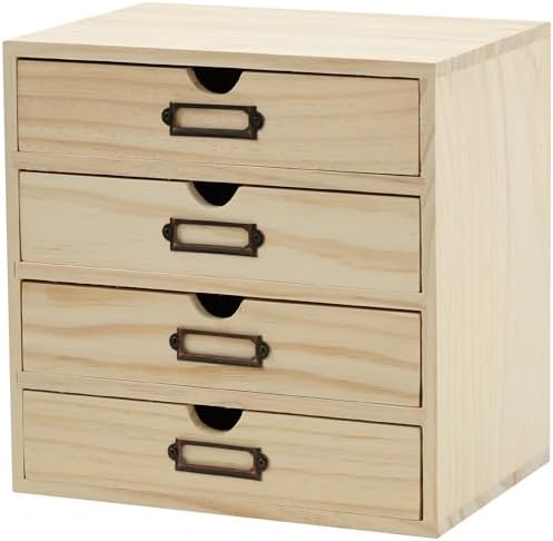 DIY Wooden Desk Organizer with Drawers – Unfinished 4-Drawer Desktop Storage Box – Personalizable Wood Desk Organizer for Crafts, Office, or Home – Compact Wooden Storage Drawers Ready to Decorate by Woodaholic