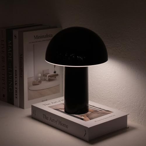 Brightech Celia Small Table Lamp – 10" Touch-Controlled Mushroom Accent Lamp, Cordless & Dimmable Portable Rechargeable Bedside Night Light, Sustainable Recycled Modern Patio Lamp, Home Décor – Black - Image 4