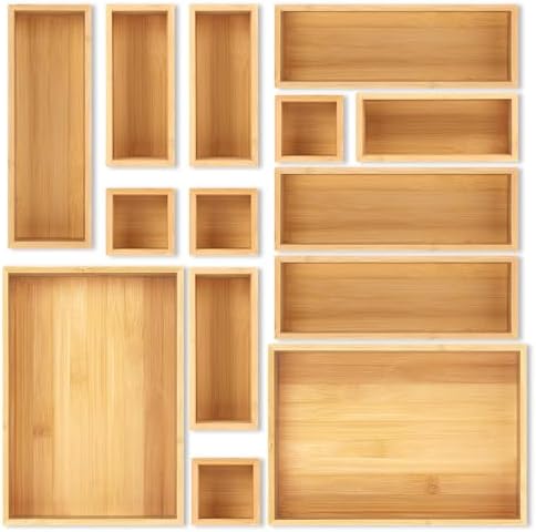MapleGrace Bamboo Drawer Organizer Set, 14 PCS Wood Storage Organizers by MapleGrace