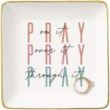 NZY Inspirational Christian Scripture Religious Bible Verse Reminder Gift for Women,Affirmation Positive Birthday Christmas Gift-Encouragement Jewelry Tray Trinket Holder Ring Dish-Pray on It by NZY
