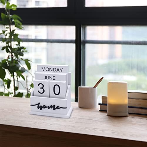 Notakia Perpetual Calendar Wooden Calendar Blocks Vintage Wood Block Calendar for Home Office Desk Accessories Week Month Date Display (White Home Calendar) - Image 4