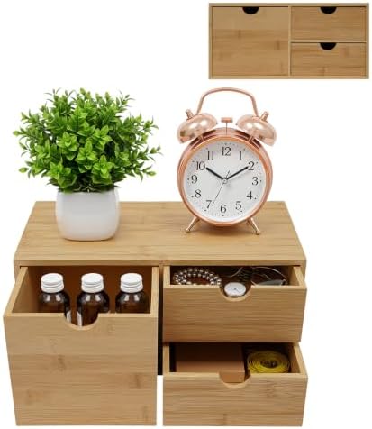 Bamboo Desk Organizer with Drawers, Mini Bamboo Desk Drawer Small Desktop Drawers for Countertop Tabletop Storage Organization Box for Office Home Toiletries Supplies by WUSILILU