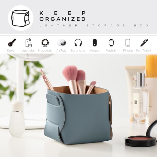 HOMIEAZICOZI 2-Pack Cork Leather Desk Accessories Storage - Pencil Pen Holder - Makeup Brush Holder Organizer - Stylish Addition to Home Decor (Light Blue) - Image 4