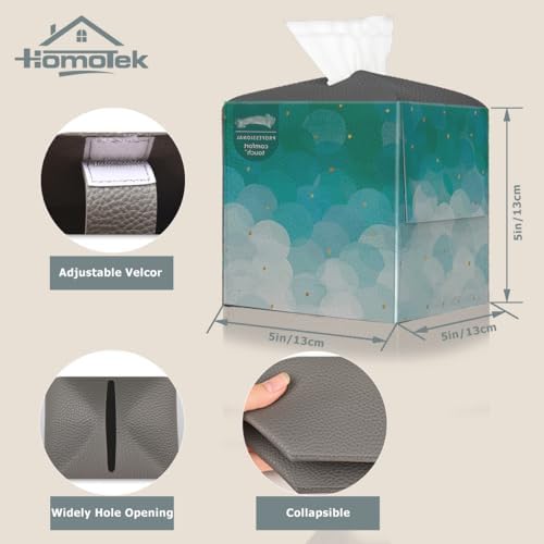 HOMOTEK 2 Pack Tissue Box Cover, Square PU Leather Tissue Holder, Decorative Facial Tissue Cube Paper Organizer Dispenser for Bathroom, Night Stands, Desk, Car 5X5X5'' - Beige, Pebble Grain - Image 2