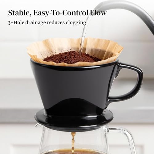DOWAN Pour Over Coffee Maker, Non-Electric Pour Over Coffee Dripper, Manual Brew Maker, Single Cups Porcelain Slow Brewing Accessories for Gifts, Black - Image 3