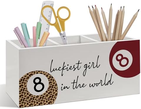 Funky Lucky 8 Ball Pen Pencil Holder, Cheetah Print Gifts for Women, Leopard Desk Accessories, Trendy Red Leopard Print Ball Wooden Pen Pencil Organizer for Girly Bedroom Dorm Desk Decor by Foyoulame