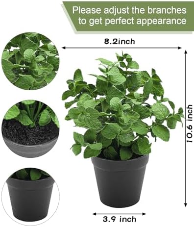 Coferset Small Fake Plants Mint Artificial Potted Plants,Green - Image 6