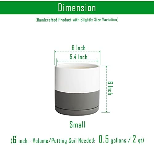 D'vine Dev Set of 2 Plants Pots, 6 Inch Ceramic Planter Pot for Plants with Drainage Hole and Saucer, White-Grey/Black-Tan, 94-V-C-C - Image 3