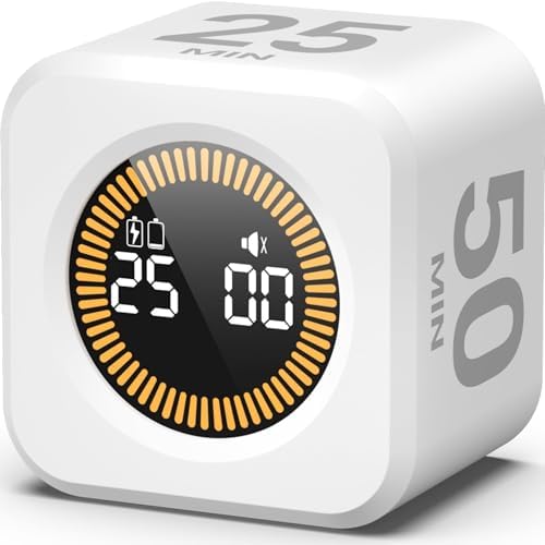 KADAMS Pomodoro Timer Visual - Productivity Pomodoro Cube, 5/10/25/50 Min Countdown & Countup, Silent – Ideal for Work Study Cook Workout Kitchen School Classroom Office Gift Kids (1, White) by KADAMS