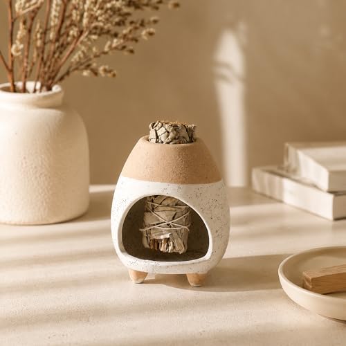 Palo Santo Holder Burner, Handcrafted Ceramic Incense Holder Burner and Ash Catcher for Palo Santo Sticks or sage Bundles, Smudge Bowl, Meditation Home Decor (White Yellow) - Image 3