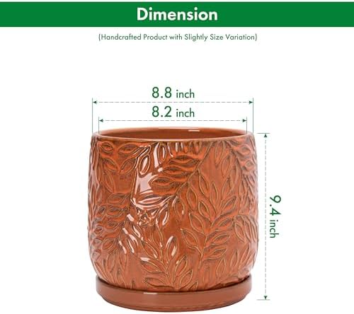 D'vine Dev Embossed Leaves Ceramic Planter, 8 in, Pumpkin, 27-A-Q-J - Image 3