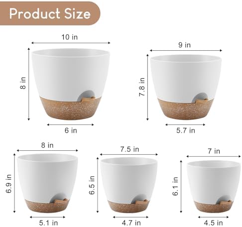 YNNICO Self Watering Plant Pots 10/9/8/7.5/7 inch for Indoor Plants - Image 2