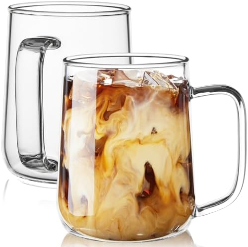 Large Glass Coffee Mugs, 20 oz Glass Coffee Cups Set of 2, Clear Borosilicate Glass Mugs with Handles for Cappuccino, Tea, Latte, Hot/Cold Beverages, Wine, Americano by Unknown