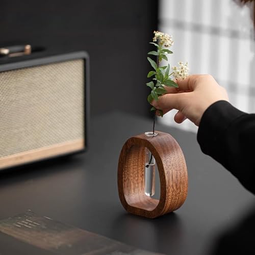 Solid Wood Glass Vase, Solid Wood Test Tube Creative Walnut Vertical Desk Hydroponics, Enhances Home and Office Environment, Small Size, for Home Decoration and Office (L) - Image 3