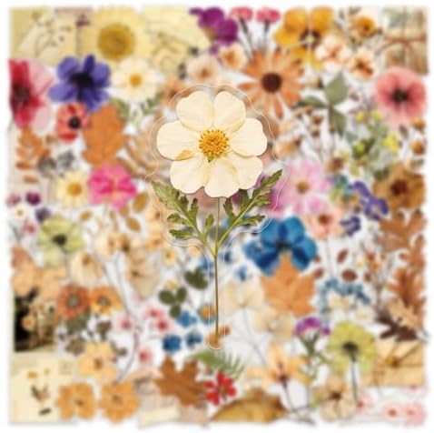 100PCS Transparent Flora Scrapbook Stickers, Vintage Aesthetic Flowers Sticker for Scrapbooks Travel Journal, Vinyl Waterproof for Water Bottles Laptop Phone Scrapbook Supplies DIY Crafts (Flower-AB) - Image 3
