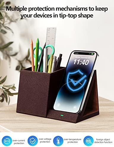 Pen Holder with Wireless Charger, Compatible with iPhone 17/16/15/14/13/12/11/8 Series, Pencil Holder Phone Stand for Desk Home Office, Men Gift Husband Wife Anniversary Dad Birthday Idea Gadget - Image 6