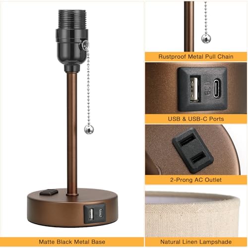 Small Bedside Table Lamp for Bedroom, Desk Lamp with USB Ports for Dorm - Image 6