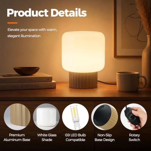 VOLISUN Mushroom Lamp, Plug-in Table Lamp with White Glass Shade, 2700K Warm White & Stepless Dimming, Modern Bedside Lamp for Bedroom, Living Room and Home Decor, 1 Pack (Brown) - Image 4