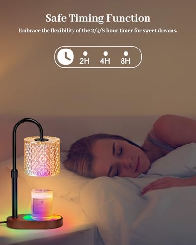 Engpure Candle Warmer Lamp with 8 Colors LED Changing and Timer Dimmer, Candle Warmer with RGB Model Height Adjustable for All Size Scented Candles with 2 Bulbs, Christmas Gift for Mom, Wife,Friends - Image 3