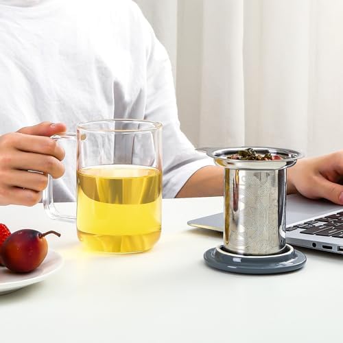 Aquach 18oz Glass Tea Cup with Infuser and Lid, Clear Borosilicate Mug - Image 3